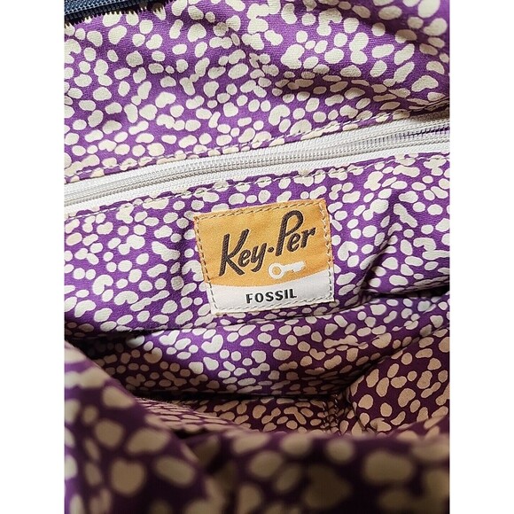 FOSSIL‎ Bag Purse Keyper Gray Quilted Womens Tote Nylon Satchel Flower Design - Picture 9 of 15